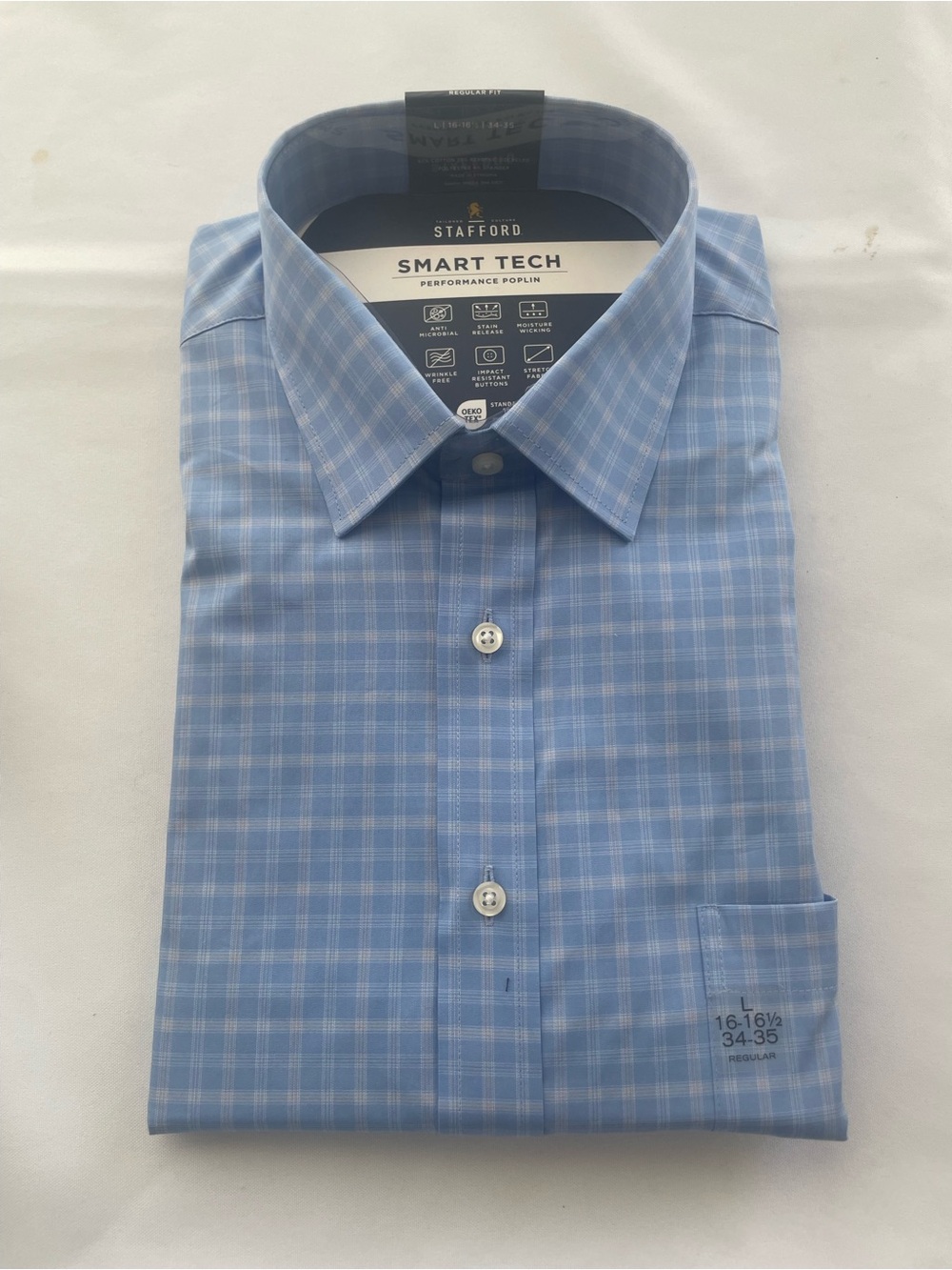 stafford classic fit dress shirt | Shirts | Stafford Light Blue Plaid Smart Tech Mens shirt